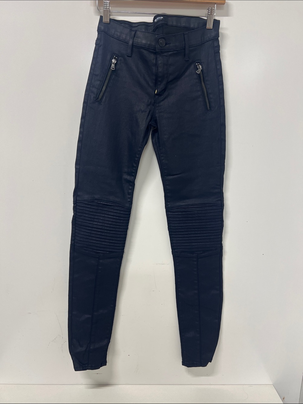 Hudson Stark Moto Skinny Jeans Size 26 Black/MidNight Blue Zip Pockets Biker USA